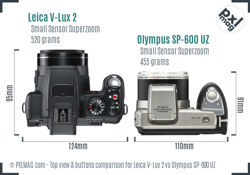 Leica V-Lux 2 vs Olympus SP-600 UZ top view buttons comparison