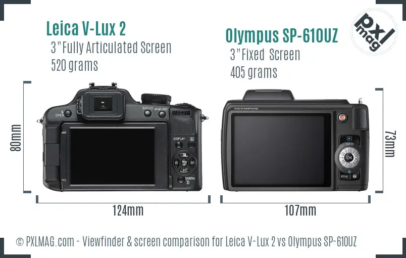 Leica V-Lux 2 vs Olympus SP-610UZ Screen and Viewfinder comparison