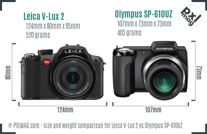 Leica V-Lux 2 vs Olympus SP-610UZ size comparison
