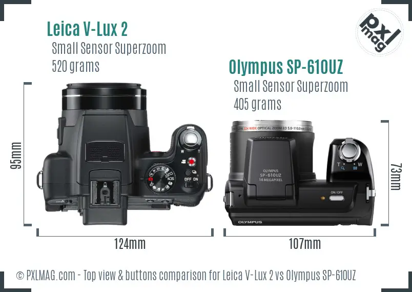 Leica V-Lux 2 vs Olympus SP-610UZ top view buttons comparison