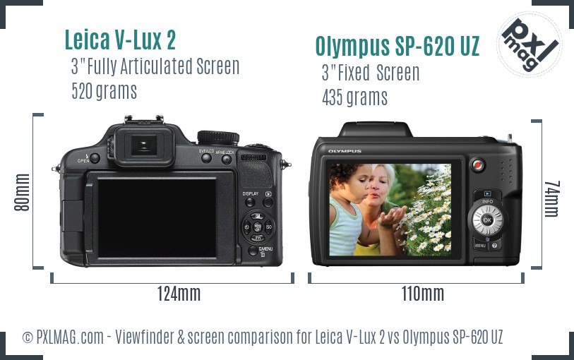 Leica V-Lux 2 vs Olympus SP-620 UZ Screen and Viewfinder comparison