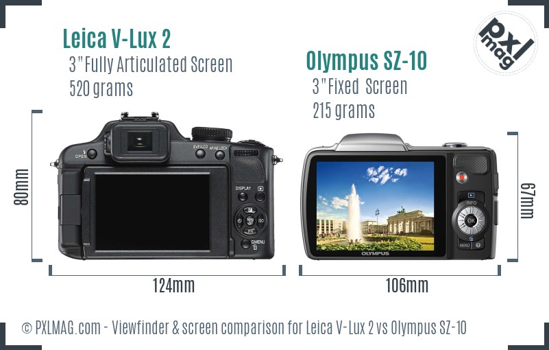 Leica V-Lux 2 vs Olympus SZ-10 Screen and Viewfinder comparison