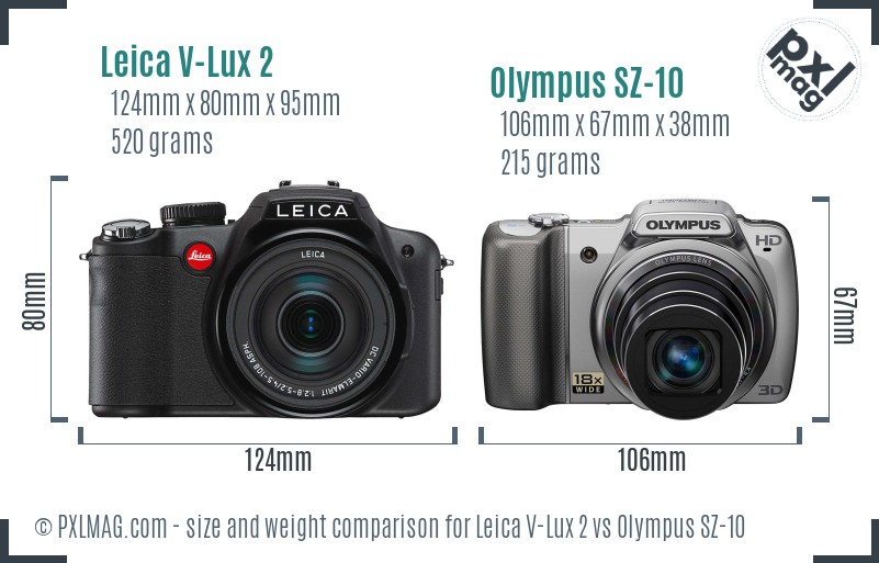 Leica V-Lux 2 vs Olympus SZ-10 size comparison