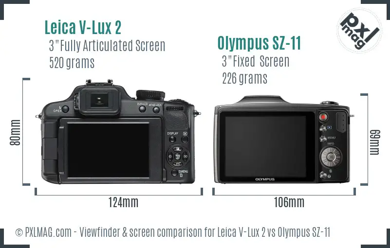 Leica V-Lux 2 vs Olympus SZ-11 Screen and Viewfinder comparison