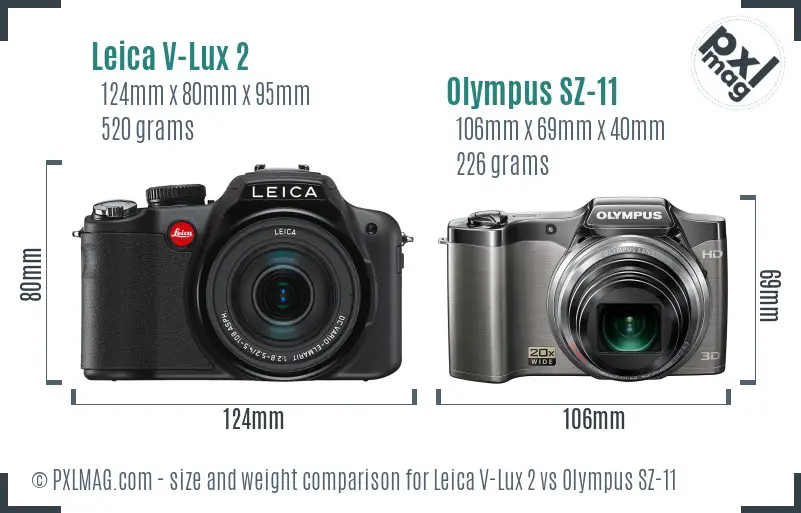 Leica V-Lux 2 vs Olympus SZ-11 size comparison