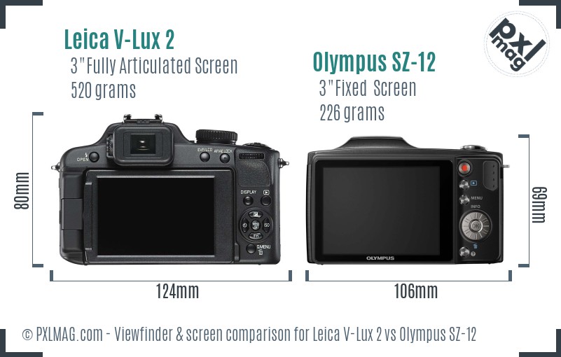 Leica V-Lux 2 vs Olympus SZ-12 Screen and Viewfinder comparison