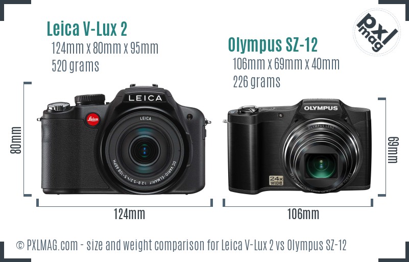 Leica V-Lux 2 vs Olympus SZ-12 size comparison Leica V-Lux 2 vs Olympus SZ-12 size comparison