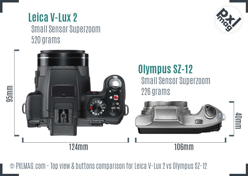 Leica V-Lux 2 vs Olympus SZ-12 top view buttons comparison