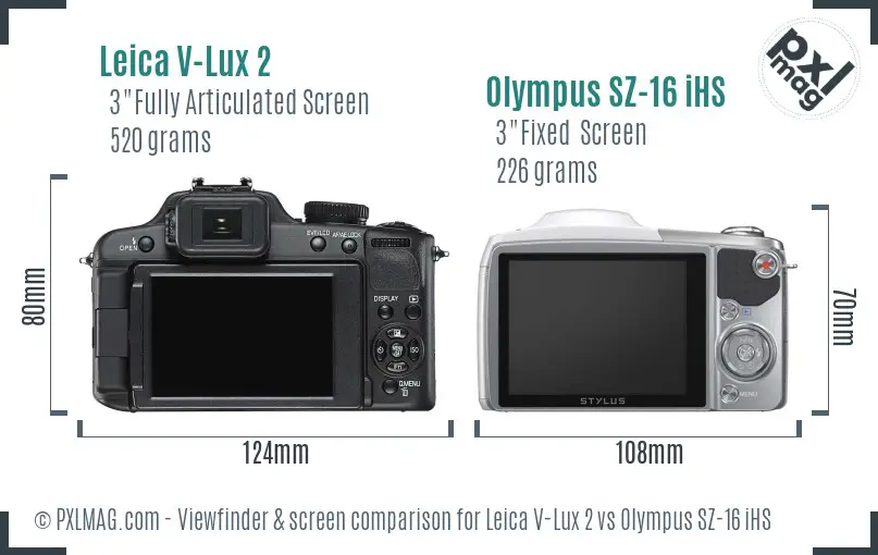Leica V-Lux 2 vs Olympus SZ-16 iHS Screen and Viewfinder comparison