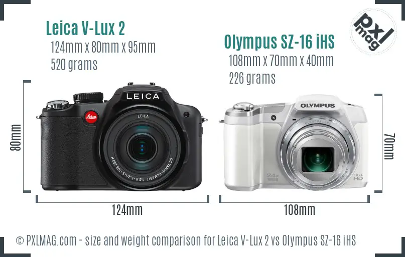 Leica V-Lux 2 vs Olympus SZ-16 iHS size comparison