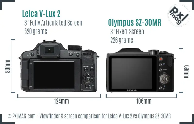 Leica V-Lux 2 vs Olympus SZ-30MR Screen and Viewfinder comparison