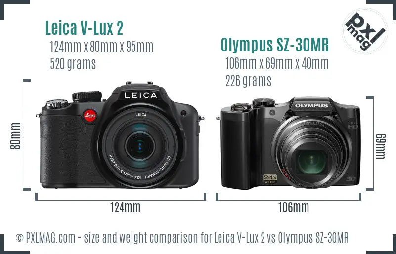 Leica V-Lux 2 vs Olympus SZ-30MR size comparison