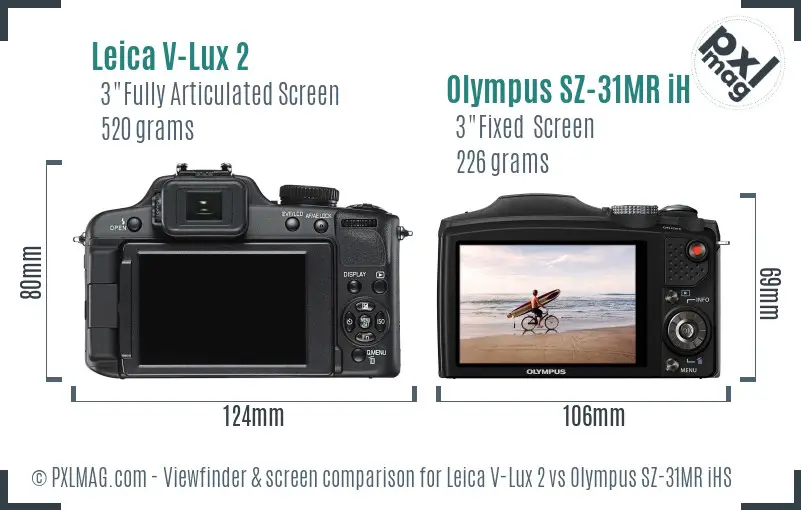 Leica V-Lux 2 vs Olympus SZ-31MR iHS Screen and Viewfinder comparison