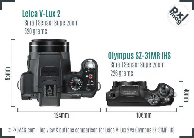 Leica V-Lux 2 vs Olympus SZ-31MR iHS top view buttons comparison