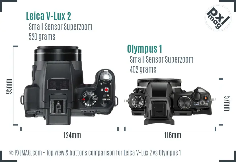 Leica V-Lux 2 vs Olympus 1 top view buttons comparison
