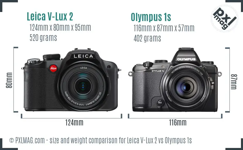 Leica V-Lux 2 vs Olympus 1s size comparison