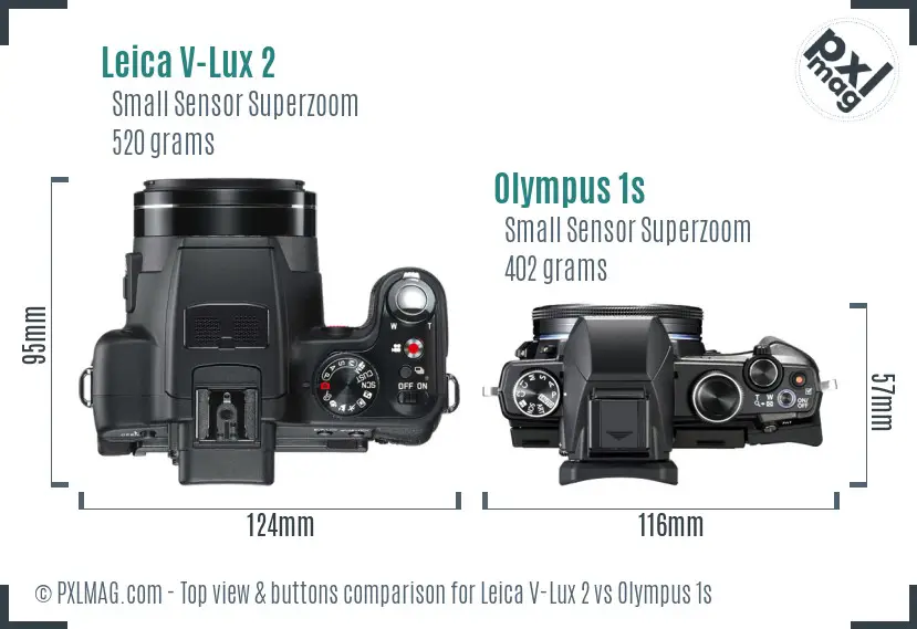 Leica V-Lux 2 vs Olympus 1s top view buttons comparison