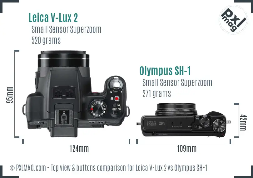 Leica V-Lux 2 vs Olympus SH-1 top view buttons comparison