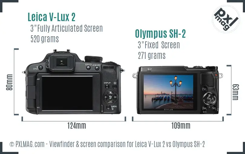 Leica V-Lux 2 vs Olympus SH-2 Screen and Viewfinder comparison