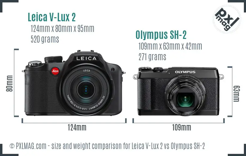 Leica V-Lux 2 vs Olympus SH-2 size comparison