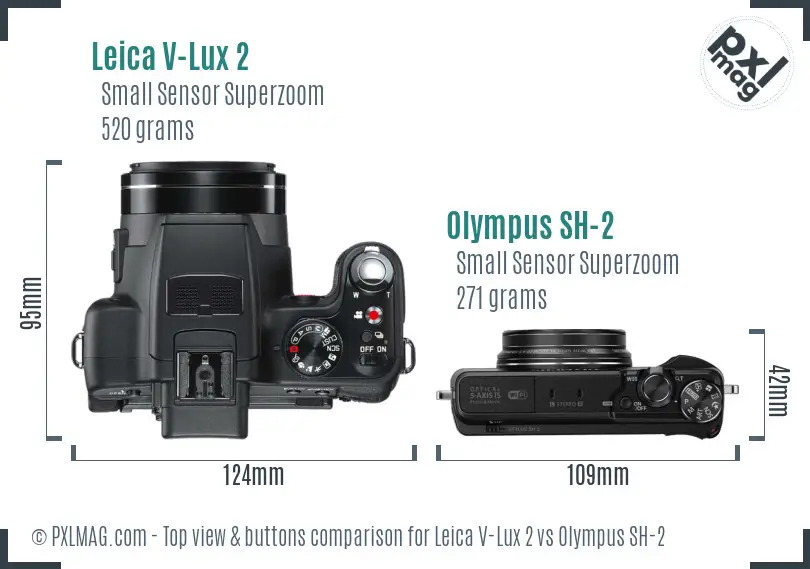 Leica V-Lux 2 vs Olympus SH-2 top view buttons comparison