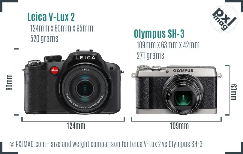 Leica V-Lux 2 vs Olympus SH-3 size comparison Leica V-Lux 2 vs Olympus SH-3 size comparison
