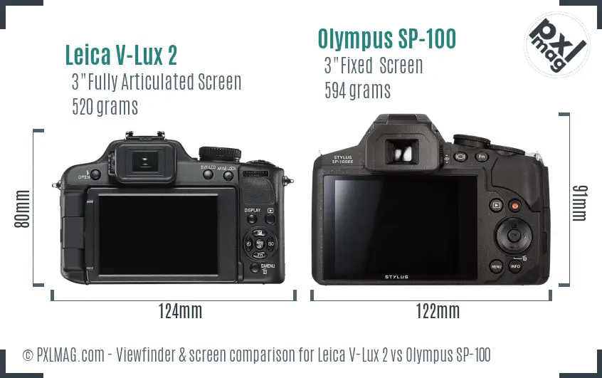 Leica V-Lux 2 vs Olympus SP-100 Screen and Viewfinder comparison