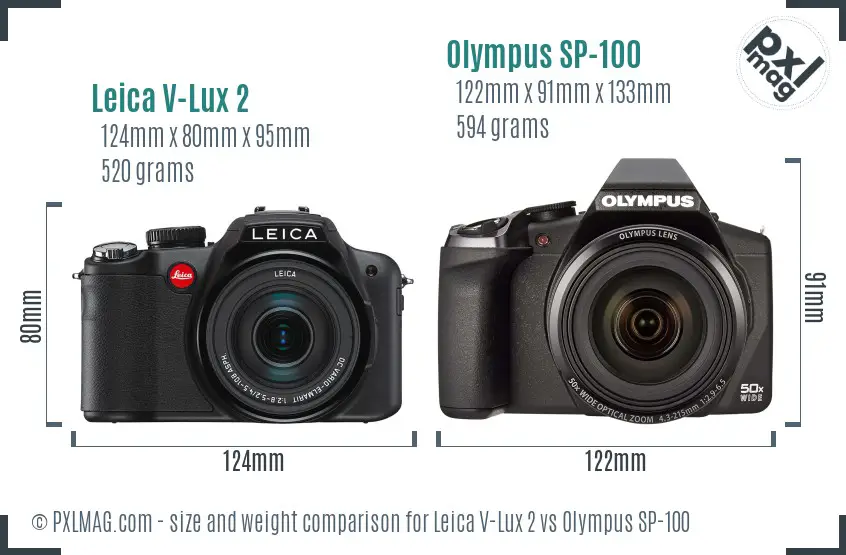 Leica V-Lux 2 vs Olympus SP-100 size comparison
