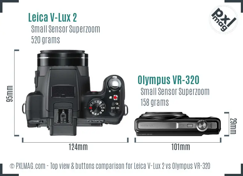 Leica V-Lux 2 vs Olympus VR-320 top view buttons comparison