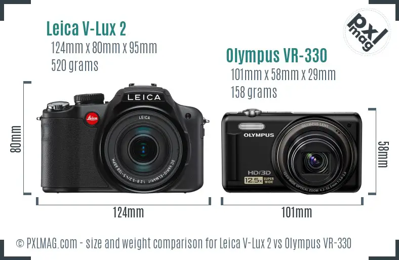 Leica V-Lux 2 vs Olympus VR-330 size comparison