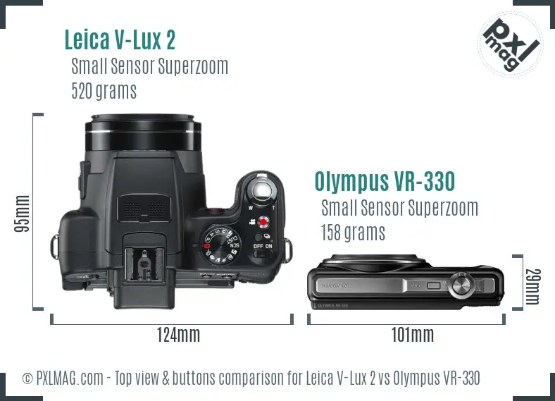 Leica V-Lux 2 vs Olympus VR-330 top view buttons comparison