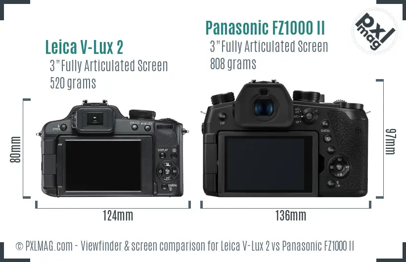 Leica V-Lux 2 vs Panasonic FZ1000 II Screen and Viewfinder comparison