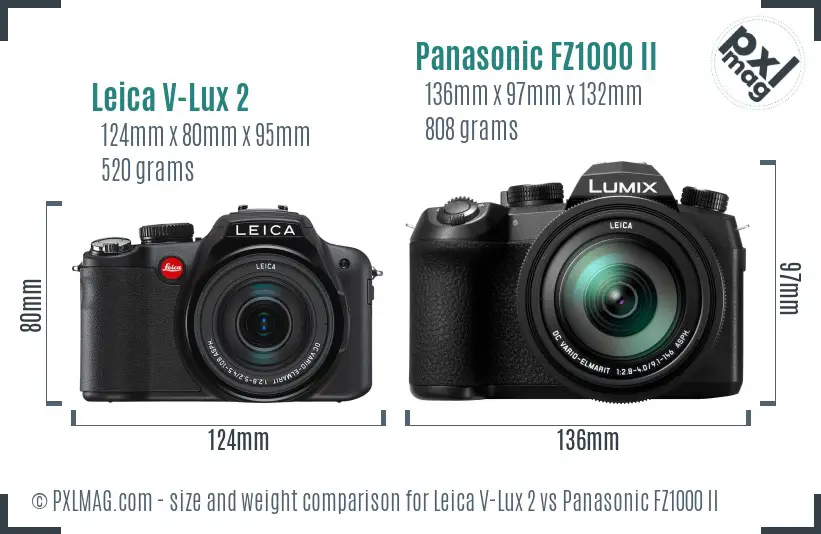 Leica V-Lux 2 vs Panasonic FZ1000 II size comparison