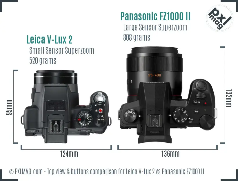 Leica V-Lux 2 vs Panasonic FZ1000 II top view buttons comparison