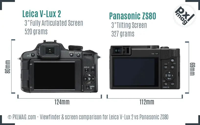 Leica V-Lux 2 vs Panasonic ZS80 Screen and Viewfinder comparison