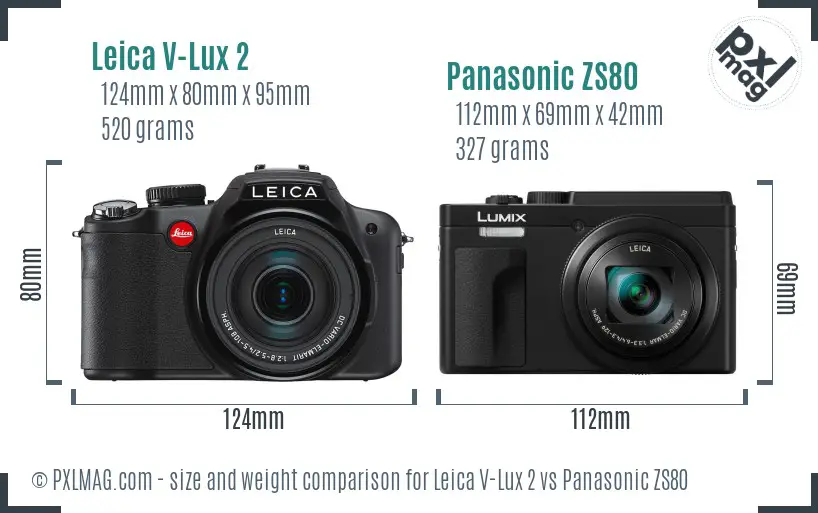 Leica V-Lux 2 vs Panasonic ZS80 size comparison