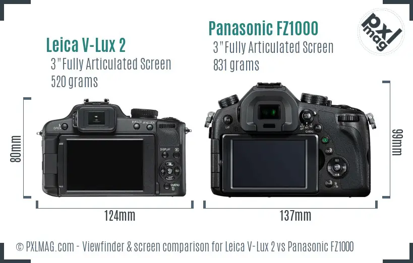 Leica V-Lux 2 vs Panasonic FZ1000 Screen and Viewfinder comparison