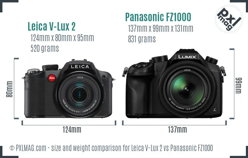 Leica V-Lux 2 vs Panasonic FZ1000 size comparison