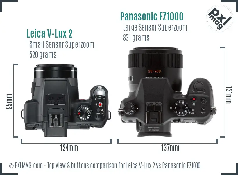 Leica V-Lux 2 vs Panasonic FZ1000 top view buttons comparison