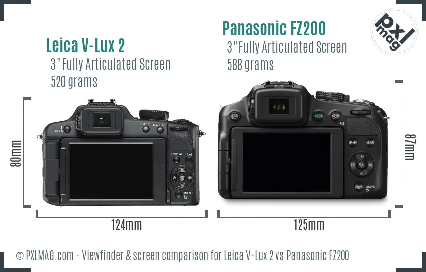 Leica V-Lux 2 vs Panasonic FZ200 Screen and Viewfinder comparison