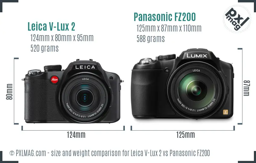 Leica V-Lux 2 vs Panasonic FZ200 size comparison