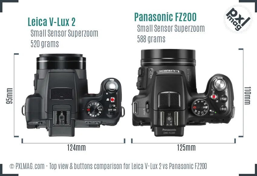 Leica V-Lux 2 vs Panasonic FZ200 top view buttons comparison