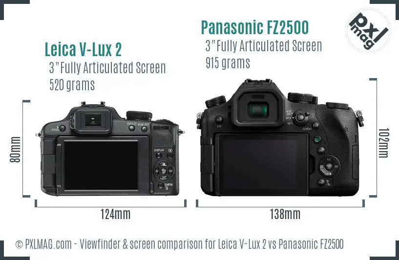 Leica V-Lux 2 vs Panasonic FZ2500 Screen and Viewfinder comparison