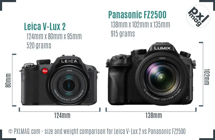 Leica V-Lux 2 vs Panasonic FZ2500 size comparison
