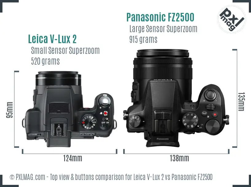 Leica V-Lux 2 vs Panasonic FZ2500 top view buttons comparison