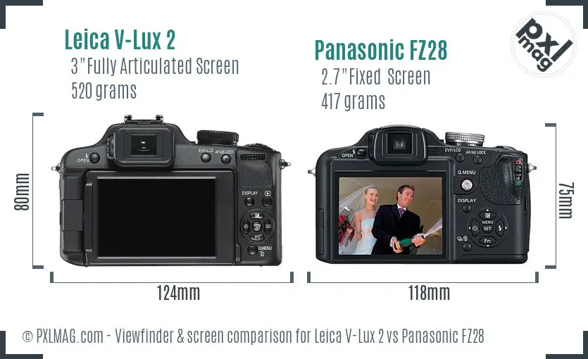 Leica V-Lux 2 vs Panasonic FZ28 Screen and Viewfinder comparison