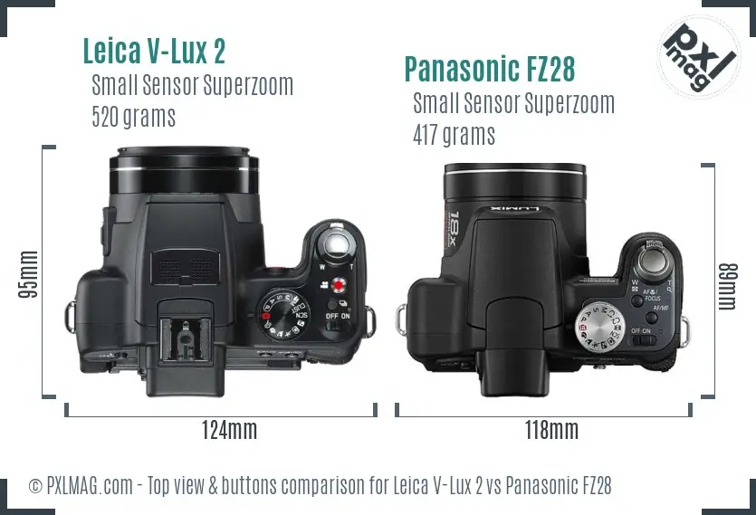 Leica V-Lux 2 vs Panasonic FZ28 top view buttons comparison