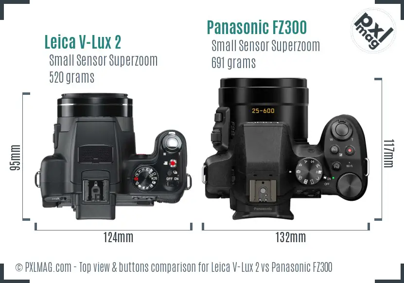 Leica V-Lux 2 vs Panasonic FZ300 top view buttons comparison