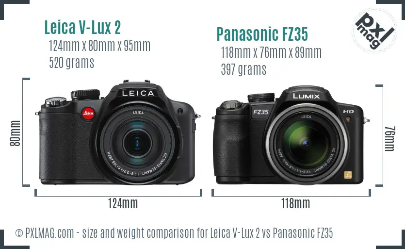 Leica V-Lux 2 vs Panasonic FZ35 size comparison