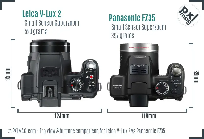 Leica V-Lux 2 vs Panasonic FZ35 top view buttons comparison